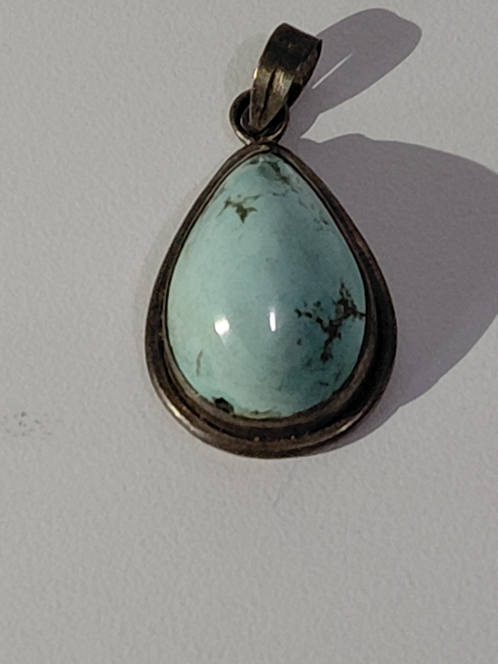 Sterling Silver Teardrop Turquoise Pendant - Light Turquoise